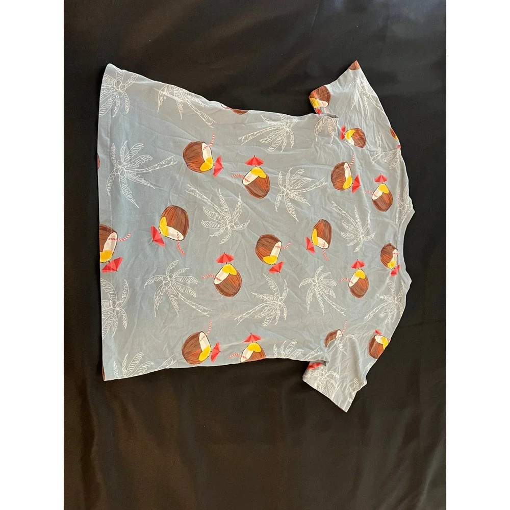 Free Planet Mens Tropical Coconut Cocktail Palm Tree T-Shirt Blue Medium